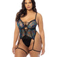 Lola Unlined Underwire Embroidered Teddy w/Attached Garter Stays - Black 1X - SEXYEONE