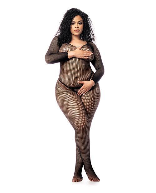 image of product,Long Sleeved All Over Fishnet Body Stocking Black - SEXYEONE