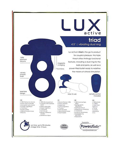 image of product,Lux Active Triad 4.5" Vibrating Dual Ring W/remote - Dark Blue - SEXYEONE