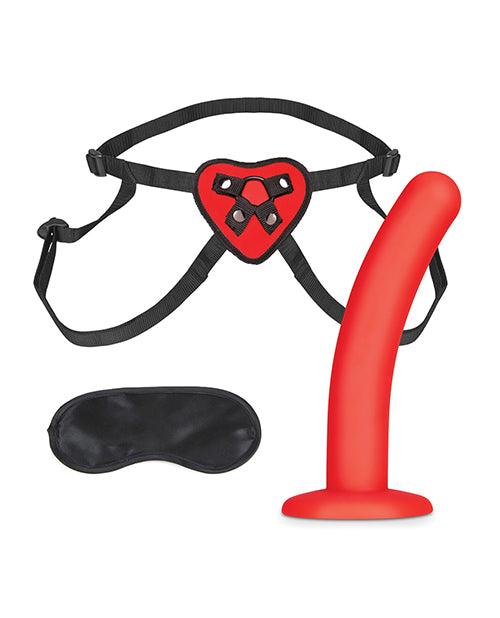 image of product,Lux Fetish 5" Dildo W/red Heart Strap On Harness Set - SEXYEONE