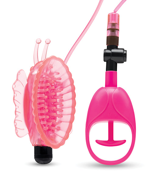 image of product,Lux Fetish Vibrating Butterfly Pussy Pump w/Quick Release - Pink - SEXYEONE