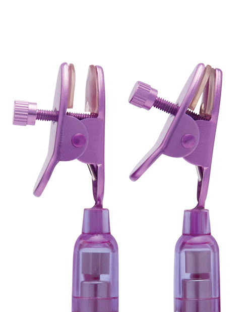 image of product,Lux Fetish Vibrating Nipple Clamps w/Wired Remote Control - Pink/Purple - SEXYEONE