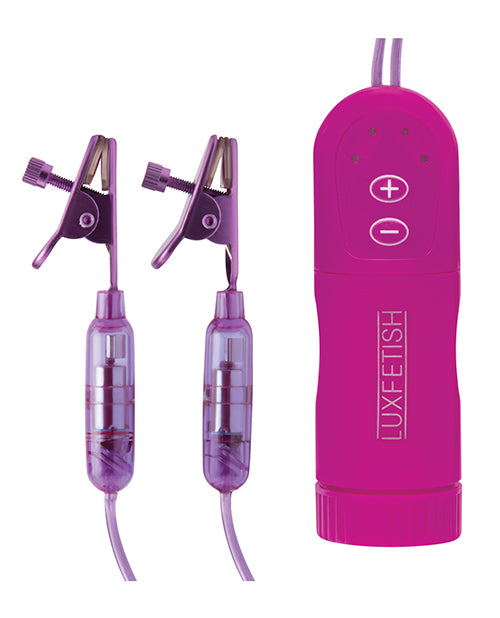 image of product,Lux Fetish Vibrating Nipple Clamps w/Wired Remote Control - Pink/Purple - SEXYEONE