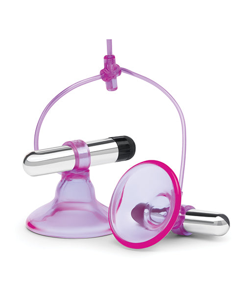 image of product,Lux Fetish Vibrating Nipple Suckers w/Quick Release - Pink/Purple - SEXYEONE