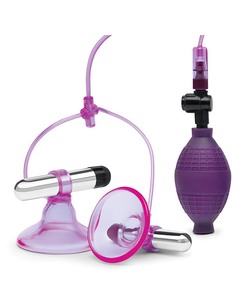 image of product,Lux Fetish Vibrating Nipple Suckers w/Quick Release - Pink/Purple - SEXYEONE