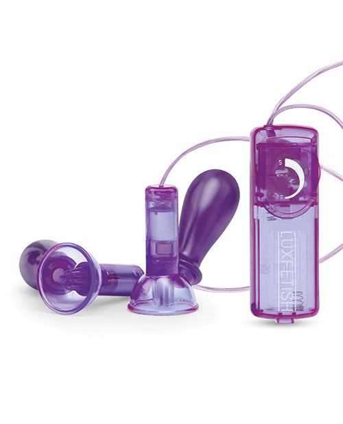 image of product,Lux Fetish Vibrating Nipple Suckers w/Wired Remote Control - Purple - SEXYEONE