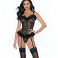 Marabou and Lace Boudoir Bustier w/G-String & Garters - Black - SEXYEONE