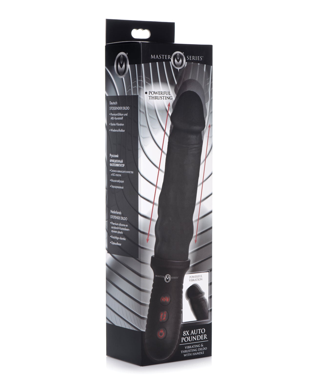 product image, Master Series 8X Auto Pounder Vibrating & Thrusting Dildo w/Handle - Black - SEXYEONE