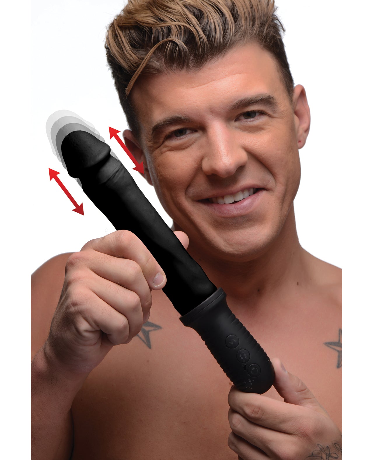 Master Series 8X Auto Pounder Vibrating & Thrusting Dildo w/Handle - Black - SEXYEONE