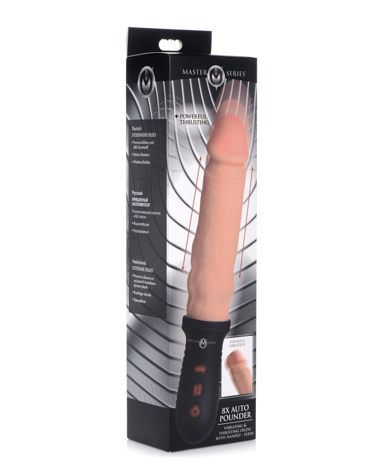 product image, Master Series 8X Auto Pounder Vibrating & Thrusting Dildo w/Handle - Flesh - SEXYEONE