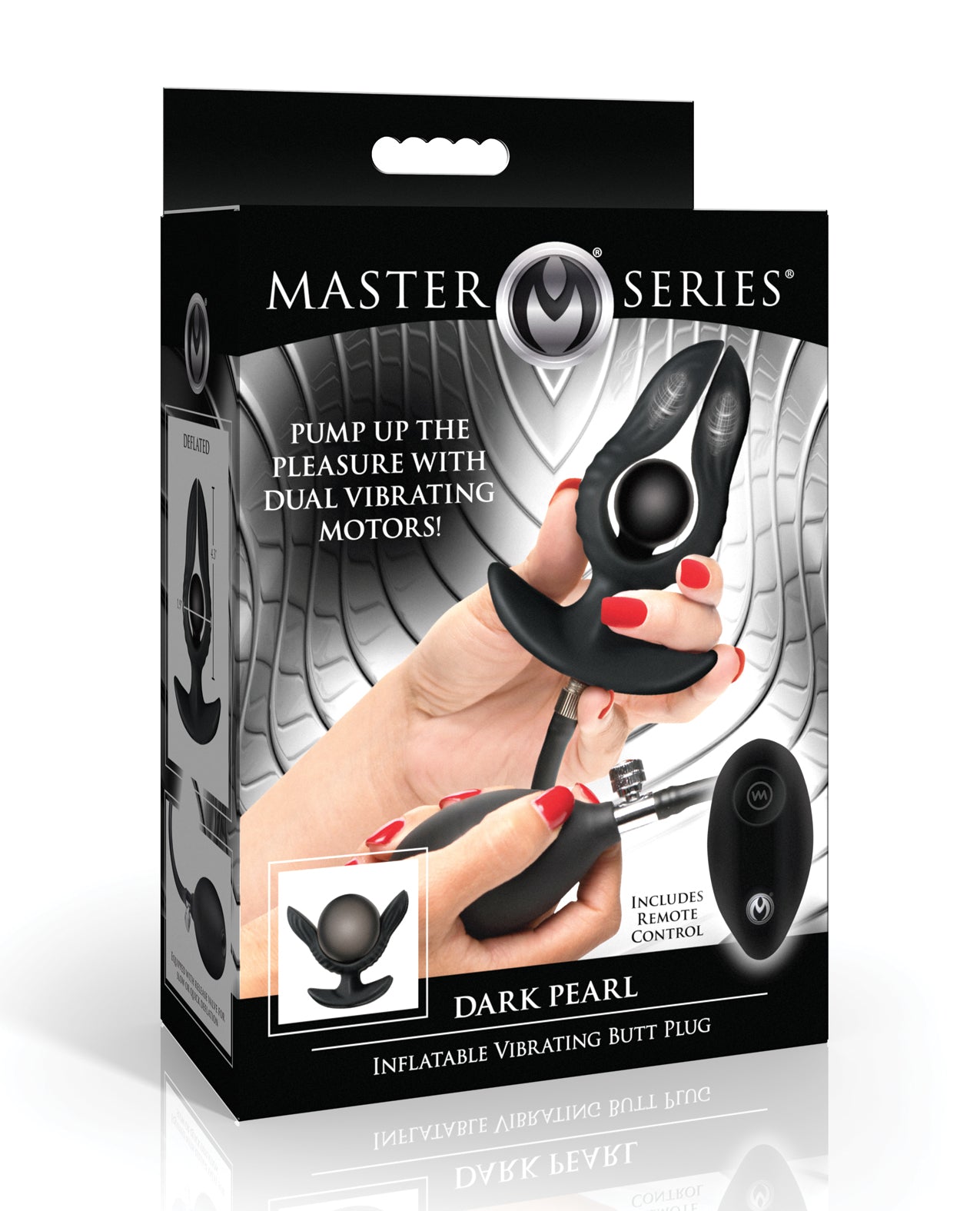 product image, Master Series Dark Pearl Inflatable Vibrating Butt Plug w/Remote Control - Black - SEXYEONE