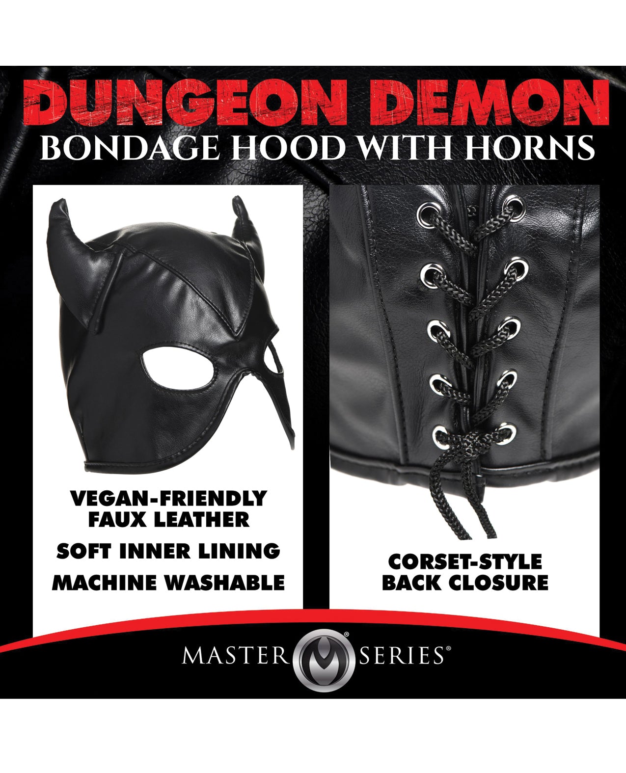 image of product,Master Series Dungeon Demon Bondage Hood w/Horns - Black - SEXYEONE