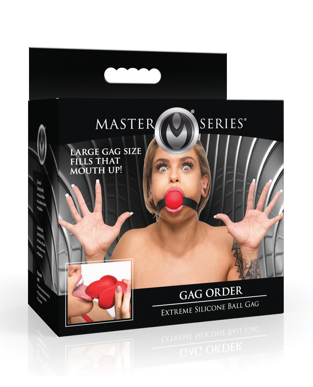 product image, Master Series Gag Order Extreme Silicone Ball Gag - Red/Black - SEXYEONE