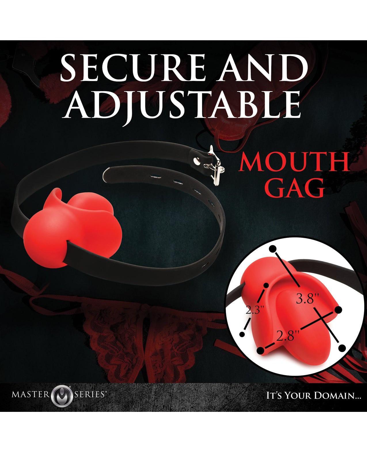 image of product,Master Series Gag Order Extreme Silicone Ball Gag - Red/Black - SEXYEONE