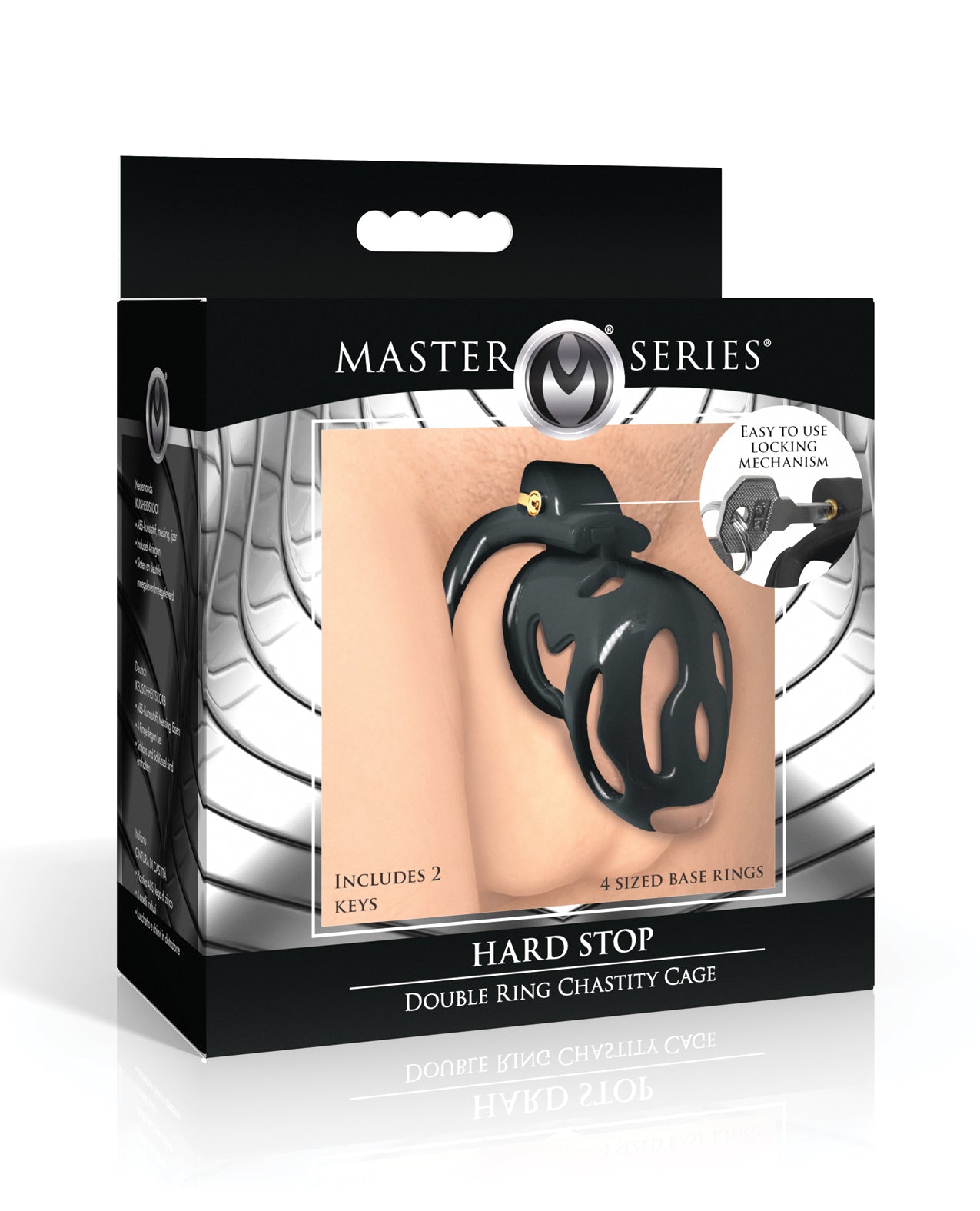 product image, Master Series Hard Stop Double Ring Chastity Cage - Black - SEXYEONE