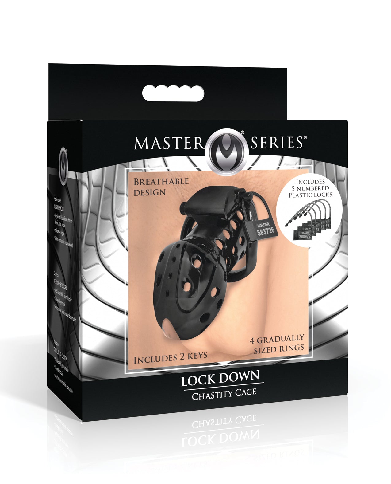 product image, Master Series Lock Down Chastity Cage - Black - SEXYEONE