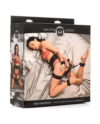 Master Series Tied Temptress Thigh Harness w/Hog Tie Connector - Black - SEXYEONE