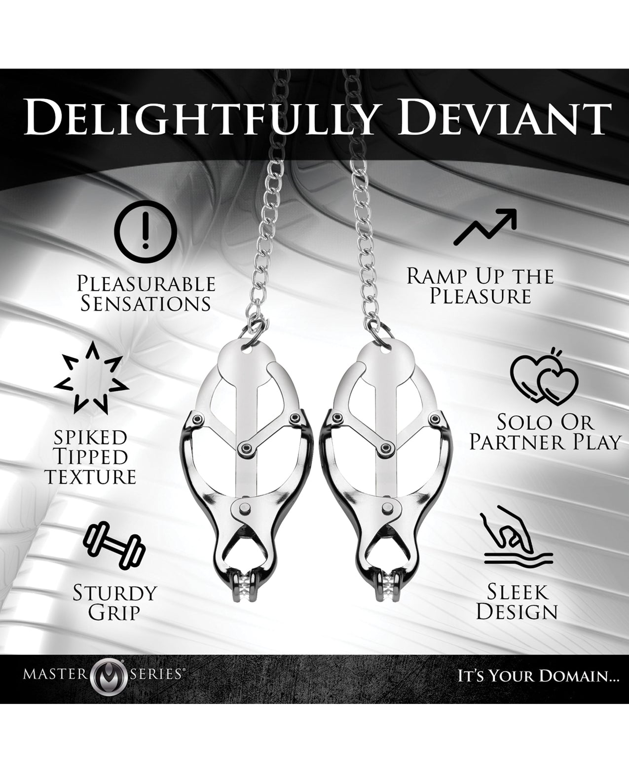 image of product,Master Series Tyrant Spiked Clover Nipple Clamps - Silver - SEXYEONE