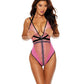 Mesh and Fishnet Zip Front Teddy - Black/Pink XXL - SEXYEONE