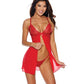 Mesh & Lace Tie Front Babydoll w/G-String Red - SEXYEONE