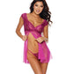 Mesh Babydoll w/Floral Embroidered Cups & G-String Berry - SEXYEONE