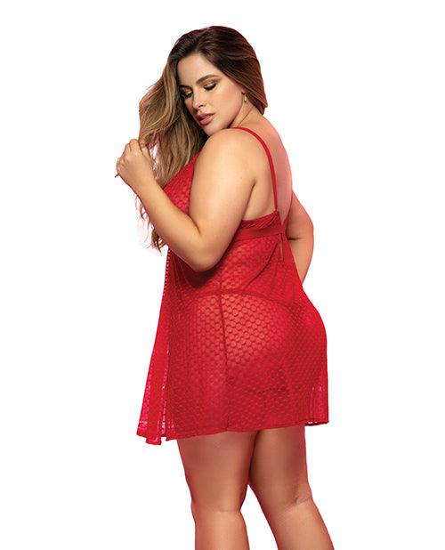 image of product,Mesh Printed Babydoll W/g-string Red - SEXYEONE