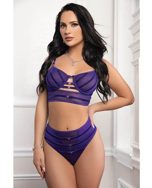 product image, Mesh Underwire Bra 2 pc Set with Velour Accents - Purple O/S - SEXYEONE