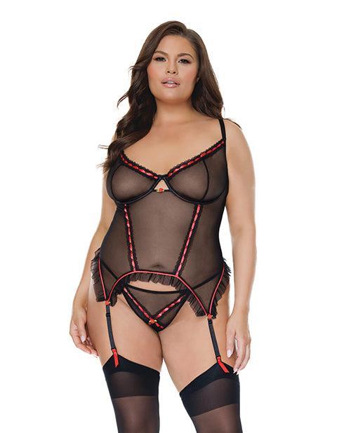 product image, Mesh Underwire Garterbelt Bustier w/G-String Black 1X/2X - SEXYEONE