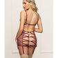 Metallic Lace with Mesh Gartered Chemise & Thong - Plum - SEXYEONE