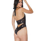 Metallic Stretch Lace Crotchless Teddy Black/ Rose Gold O/S - SEXYEONE