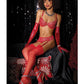 Metallic Stretch Lace Underwire Bra w/Crotchless Garter Panty - Red - SEXYEONE