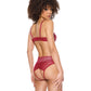 Metallic Stretch Lace Underwire Bra w/Crotchless Garter Panty - Red - SEXYEONE