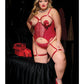 Metallic Stretch Scallop Lace and Mesh Bustier w/Thong - Red 1X/2X - SEXYEONE