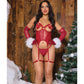 Metallic Stretch Scallop Lace and Mesh Bustier w/Thong - Red - SEXYEONE