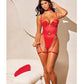 Mila Stretch Satin Padded Cup Teddy W/heart Ring Detail Red - SEXYEONE