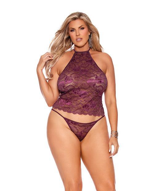 product image, Nadia Lace Halter Cami w/Panty - Burgundy - SEXYEONE