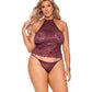 Nadia Lace Halter Cami w/Panty - Burgundy - SEXYEONE