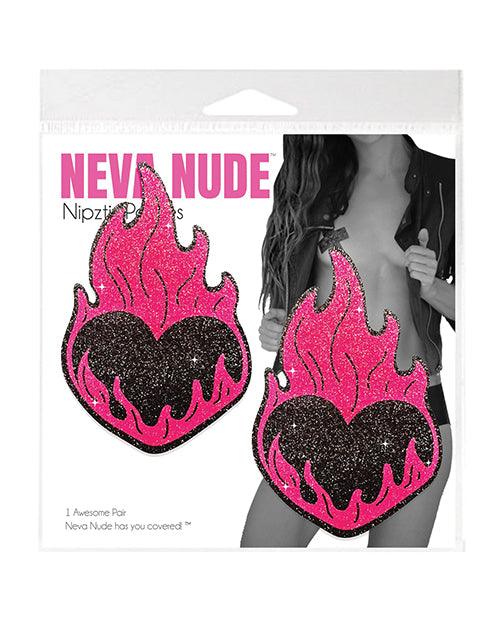 product image, Neva Nude Flaming Heart Glitter Pasties - Black/Red O/S - SEXYEONE