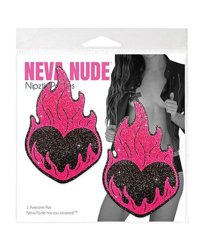 Neva Nude Flaming Heart Glitter Pasties - Black/Red O/S - SEXYEONE