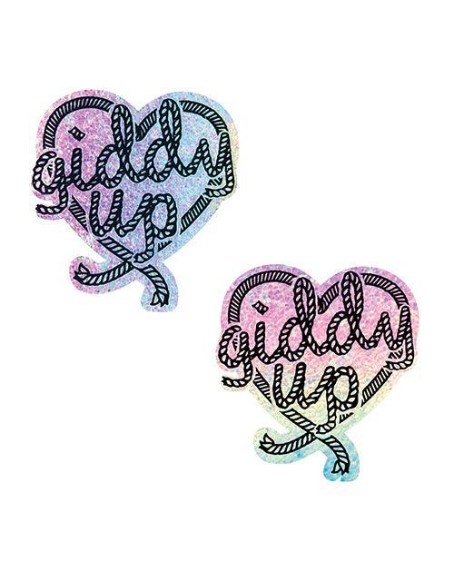 product image, Neva Nude Giddy Up Heart Reflective Pasties - Rainbow O/S - SEXYEONE