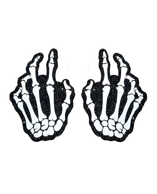 product image, Neva Nude Holographic Skeleton Hands Pasties - White/Black O/S - SEXYEONE