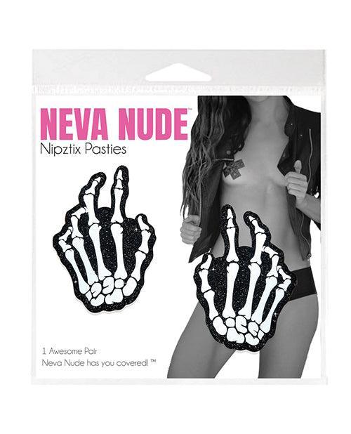 image of product,Neva Nude Holographic Skeleton Hands Pasties - White/Black O/S - SEXYEONE