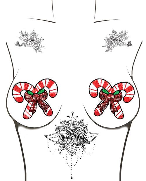 image of product,Neva Nude Sequin Candy Cane Pasties - Red/white O/s - SEXYEONE