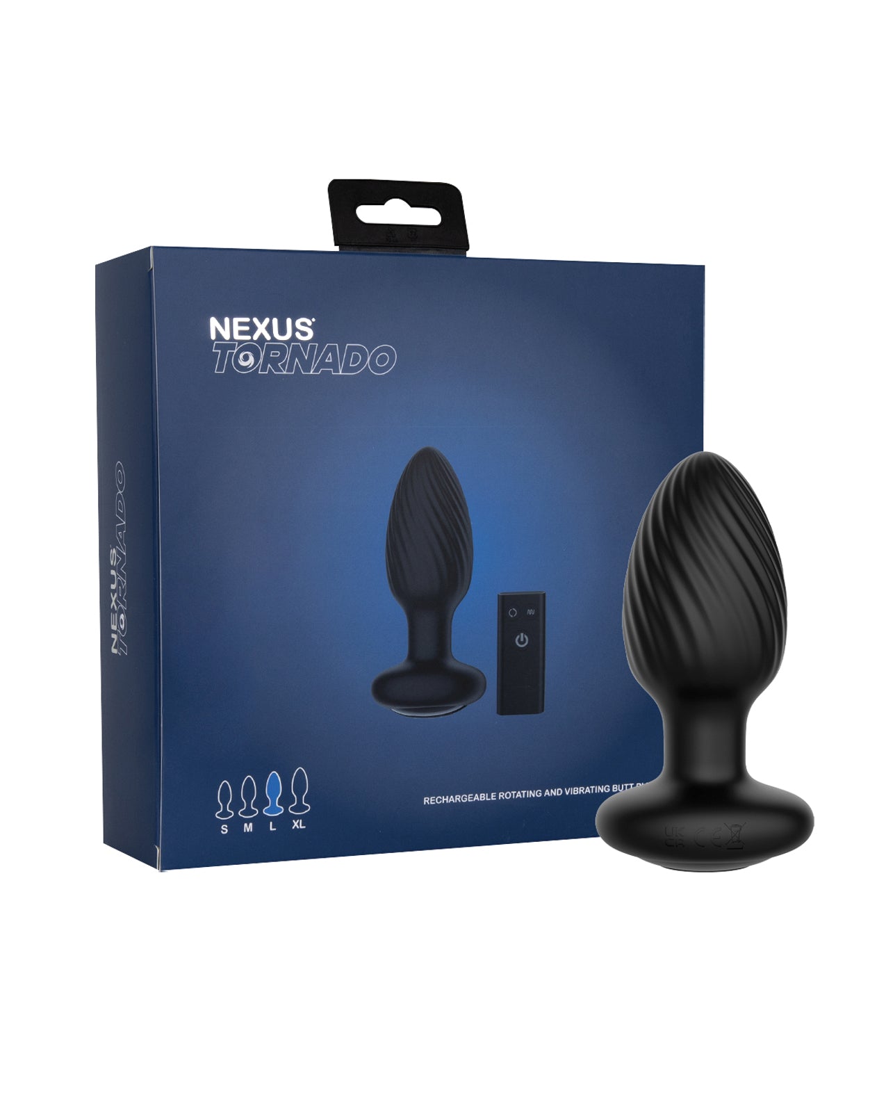 product image, Nexus Tornado Rotating & Vibrating Large Butt Plug w/Remote - Black - SEXYEONE