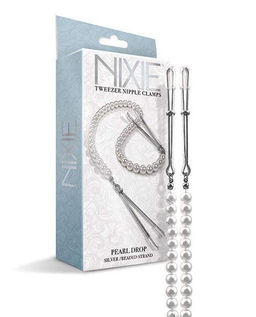 image of product,Nixie Pearl Drop Tweezer Nipple Clamps - SEXYEONE
