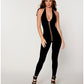 Opaque Knitted Halter Bodystocking w/Plunging Neckline - Black O/S - SEXYEONE