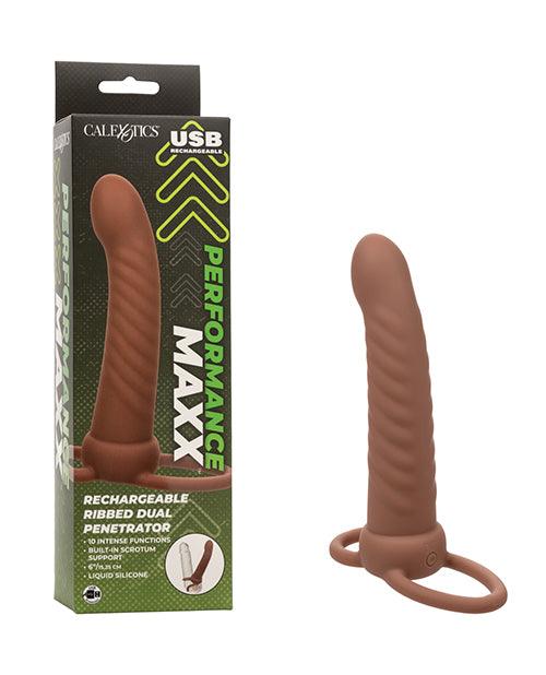 product image, Performance Maxx Rechargeable Ribbed Dual Penetrator - Brown - SEXYEONE