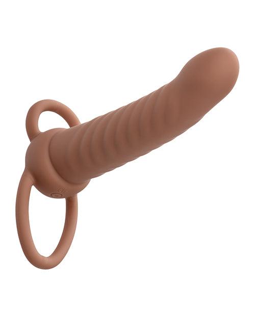 image of product,Performance Maxx Rechargeable Ribbed Dual Penetrator - Brown - SEXYEONE