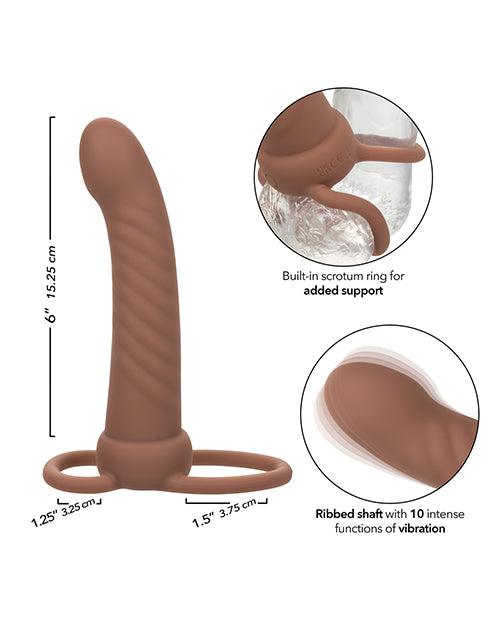 image of product,Performance Maxx Rechargeable Ribbed Dual Penetrator - Brown - SEXYEONE