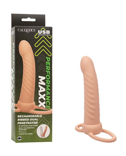 product image, Performance Maxx Rechargeable Ribbed Dual Penetrator - Ivory - SEXYEONE